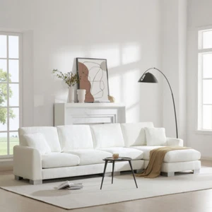 119*55" 5-seat Chenille Oversized Sectional Sofa, L-shaped with Pillows, White - Picture 1 of 21