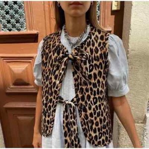 Leopard Print Gilet Waistcoat with Bows Ties
