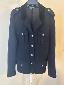 Ralph Lauren Women’s Sz XL Black Knit Sweater Cardigan Jacket Military Style EUC - Picture 1 of 21