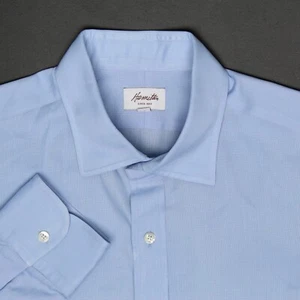 Hamilton Mens Dress Shirt 16.5/34 Blue Cotton Pique Mother of Pearl Buttons  - Picture 1 of 6
