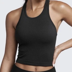 CRZ YOGA Seamless Women's Ribbed High Neck Crop Tank Sz L Racerback Built in Bra - Picture 1 of 8
