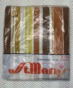 NEW Vtg 1970's Multi Color Striped ST. MARY'S Double Flat Bed Sheet Muslin 50/50 - Picture 1 of 5