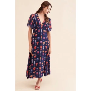 Lisa Says Gah Grace Printed Dress Navy Cocktail Printed Midi Dress Small - Bild 1 von 11