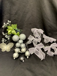 Silver Christmas Tree Ornaments Bows Ornaments Butterfly and Florals Set of 18 - Picture 1 of 13