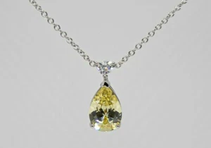 New Avon Fancy Shape Stone YELLOW PEAR CZ Pendant Necklace 17" 18" 19" 20" - Picture 1 of 5