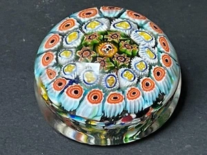 2.5" Murano Concentric Millefiori Paperweight - Blue/Orange - Picture 1 of 6