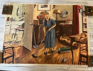 French School Poster House Wife Family Montmorillon Rossignol Doublesided 20x30 - Picture 1 of 11