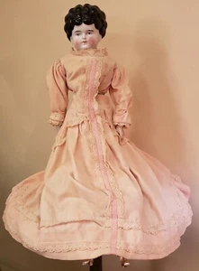 1880's German 22" Porcelain Lady/ Girl Character Doll black hair Beautiful straw - Picture 1 of 12