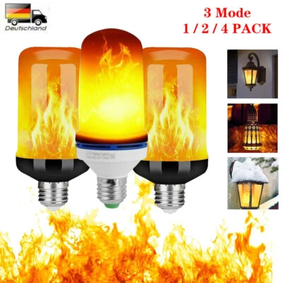 4 Tlg E27 Flammenlampe Feuer Fackel Flammen Effekt 4 Modi Flacker LED Deko Licht - Bild 1 von 4