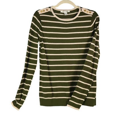 Suéter feminino listrado verde e marfim Forever 21 tamanho M algodão lã ++ mistura macia - Imagem 1 de 4