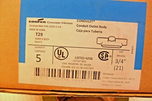 QTY 5 - Crouse-Hinds T29 Aluminum 3/4" Rigid Conduit Outlet Body New in Box - Picture 1 of 4