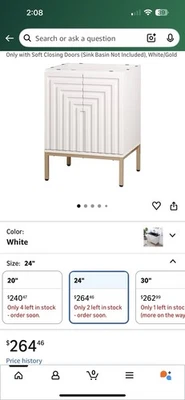 Modern 24” Bathroom Vanity Cabinet – White with Gold Legs - Image 1 of 2