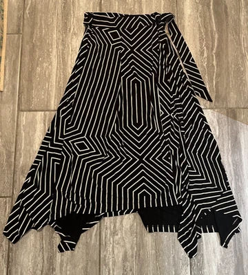 LK BENNETT PREEN WOMENS BLACK & WHITE STRIPED ASYMMETRICAL MAXI SKIRT UK 8 - NEW - Image 1 of 4