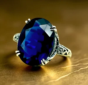 ANTIQUE STYLE 925 STERLING SILVER ROYAL BLUE SIMULATED SAPPHIRE RING       #1315 - Picture 1 of 3