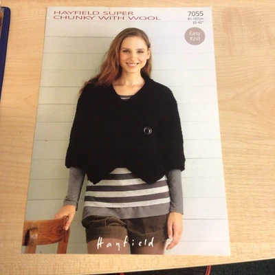 Hayfield Super Chunky Wrap Jacket Knitting Pattern 7055 Sizes 32-42” - Image 1 of 3