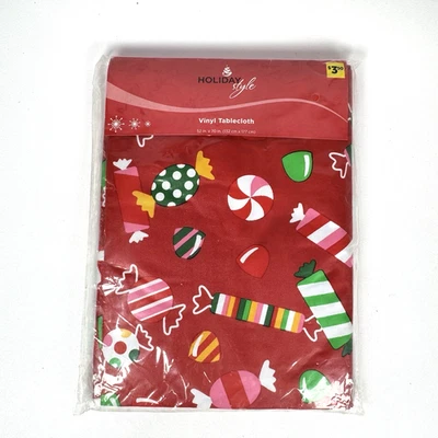 Holiday Style Christmas Candy Vinyl Tablecloth Holiday Party 52" x 70" Gum Drop - Image 1 of 4