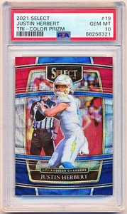 2021 Select Justin Herbert Tri-Color Prizm #19 (003/249) PSA 10 - POP 22 - Picture 1 of 2