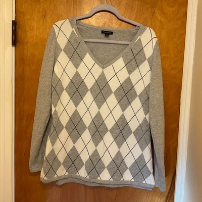 Tommy Hilfiger Mujer Argyle Suéter Talla L Cuello en V Pullover Manga Larga Gris Foto 1 de 4