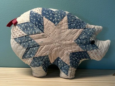 Vintage Handmade Pig Made From Old Quilt Star Pattern - Image 1 of 4