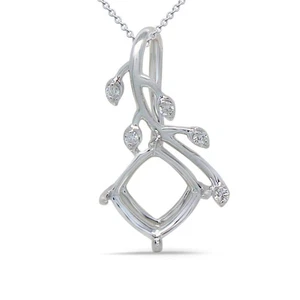 Vine Pendant Semi Mount Cushion 6mm In 14K White Gold With Diamonds (55191) - Picture 1 of 2