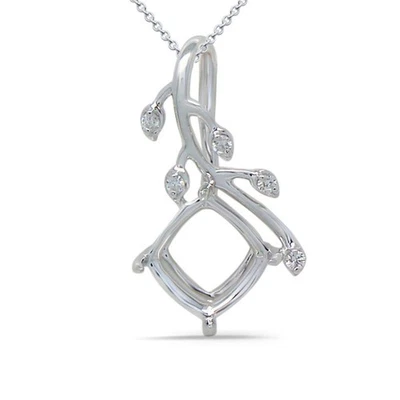 Vine Pendant Semi Mount Cushion 6mm In 14K White Gold With Diamonds (55191) - Image 1 of 2