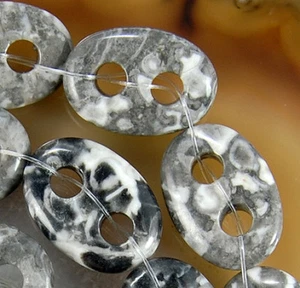 14x20mm Black Clouds Jasper Flat Oval Beads 15.5" - Picture 1 of 1