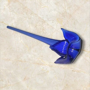 Handblown Cobalt Blue Long Stem Glass Tulip – Elegant Art Glass Flower - Picture 1 of 5