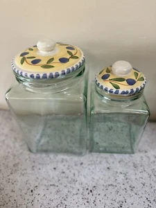 Pier 1 Imports Glass Storage Jars With Lid Made in Italy Set Of 2 - Picture 1 of 5