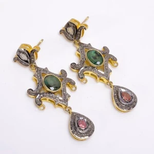 Pave Diamond Earrings 925 Sterling Silver Gemstone Earrings Gift For Her - Picture 1 of 4