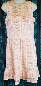DISNEY PRINCESS SLEEVELESS DRESS GIRLS L PEACH LINED RUFFLES LACE ZIP BACK - Picture 1 of 14