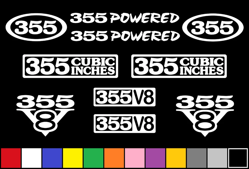 JUEGO DE 10 CALCOMANÍAS ACCIONADAS 355 V8 ABURRIDAS 350 PEGATINAS MOTOR EMBLEMA GUARDABARROS INSIGNIA CALCOMANÍAS  Foto 1 de 1
