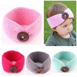 Fashion Crochet Hair Bands Baby Turban Knit Headband Button Hair Accessories