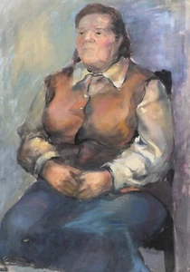 Vintage original gouache painting old woman portrait - Picture 1 of 17