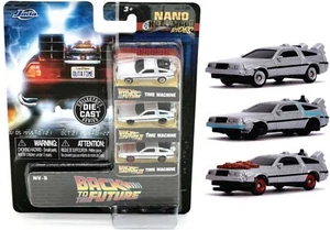 Jada Nano Hollywood Rides: 1.65" Back to the Future Delorean Time Machine Set - Picture 1 of 3