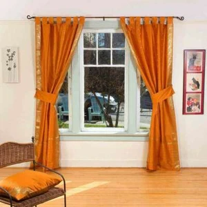 Indo Moutarde Onglet Haut Sari Extra Fin Rideau (43 Pouces X 84 IN Avec Assorti - Photo 1 sur 1