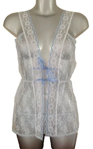 Conjunto de camisola y calzoncillos de encaje transparente azul 10 - 12 cinta corbata delantera vintage años 80 - Imagen 1 de 3