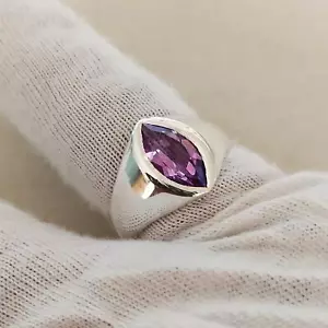 Solid 925 Sterling Silver Natural Purple Amethyst Gemstone Wedding Men's Ring - Picture 1 of 13
