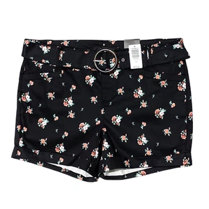 Torrid Black Floral 5 Inch Stretch Sateen Belted Short Size 18 Cottagecore NWT - Picture 1 of 11