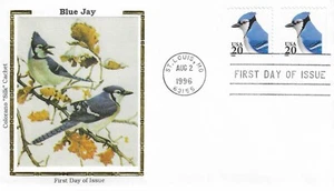 Blue Jay Cyanocitta Cristata Bird Wildlife USA Clean Gold Colorano Silk FDC 1996 - Picture 1 of 1