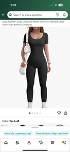 QQQ women yoga jumpsuits workout ribbed short sleeve square neck sport jumpsuit - Picture 1 of 3