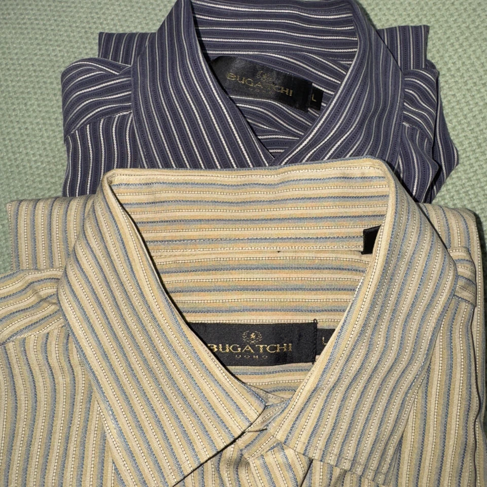 2 Bugatchi Uomo Button Down Striped Dress Shirts Multi Colors Men's Size Large - Image 1 of 4
