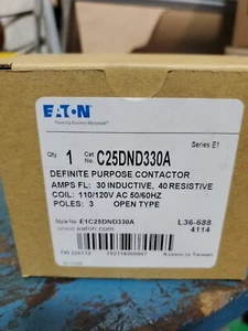 CUTLER HAMMER EATON C25DND330A CONTACTOR DEFINITE PURPOSE 3P 30A 110-120VAC - Picture 1 of 2