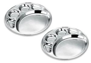 Stainless Steel Lunch Dinner 5 in 1 Plate Traditional Food Camping Plate 2 Piec - Picture 1 of 6