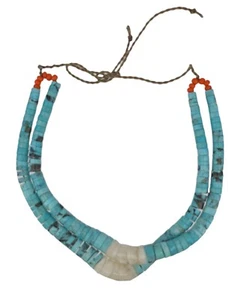 VINTAGE SANTO DOMINGO GRADUATED HEISHI TURQUOISE SHELL JACLAS NECKLACE 43g - Picture 1 of 18