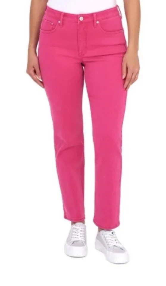 Seven7 Women's High Rise Pink Slim Straight Jeans 4