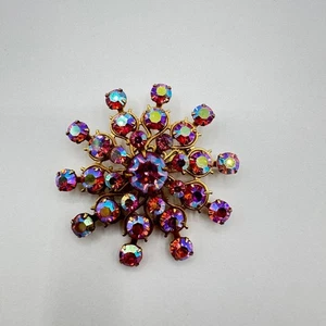 Vintage Starburst Aurora Borealis rosa Strass Anstecknadel Brosche - Bild 1 von 5