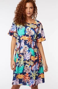 Gorman Green Floral Coral Bungalow Dress Organic Cotton AU 8-12 XS Blue Red - Picture 1 of 23
