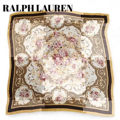 Ralph Lauren Bufanda de Seda Grande Floral Elegante Amarillo/Marrón/Rosa Usado K Foto 1 de 4