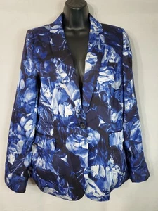 Vince Camuto Blazer Women's Size 12 Navy Royal Blue White Floral One Button - Picture 1 of 13
