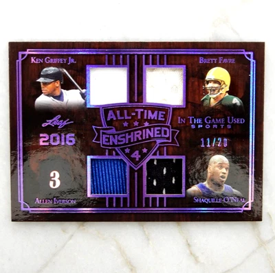 2016 LEAF ALL-TIME ENSHRINED Ken Griffey JR. FAVRE SHAQ Iverson Game Relics! /20 - Image 1 of 2